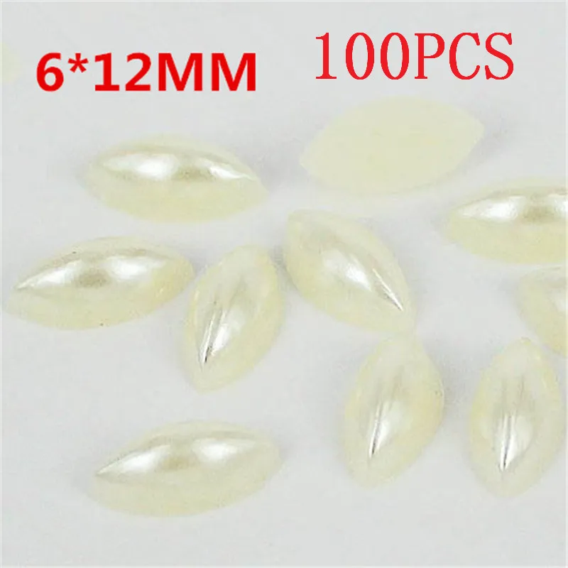 

Acrylic Nail art 6x12mm 100pcs Beige pearl eye horse Shape Flat Back Rhinestone Clothing accessories shoes and hats decoration