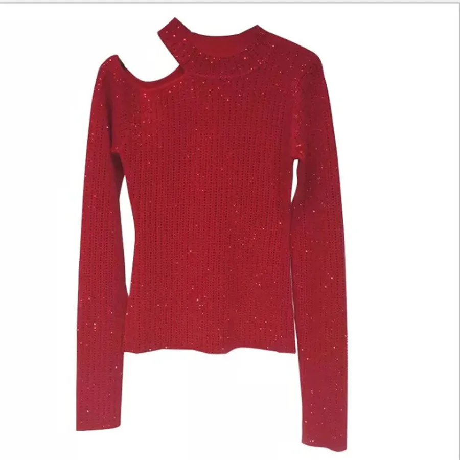 New Women Fashion Sweater Jumper Long Sleeve Diamond Pattern Red Jumper Sweater Winter Women Sweater O-neck Tops Sweaters
