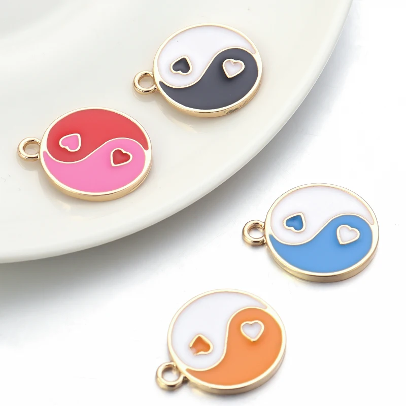 

10pcs Alloy Enamel Tai Chi Yin Yang Bagua Charms Multicolor Metal Drop Pendant For DIY Bracelet Necklace Accessories Wholesale