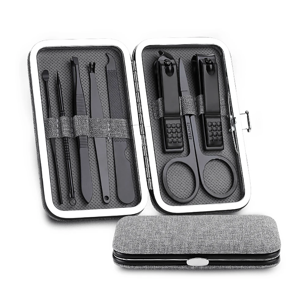 8pcs gray 8 шт./компл. многофункциональные кусачки для ногтей комплект Нержавеющая сталь черный педикюр, ножницы, пинцет, маникюрный набор инструментов для ногтей - Цвет: 8pcs gray