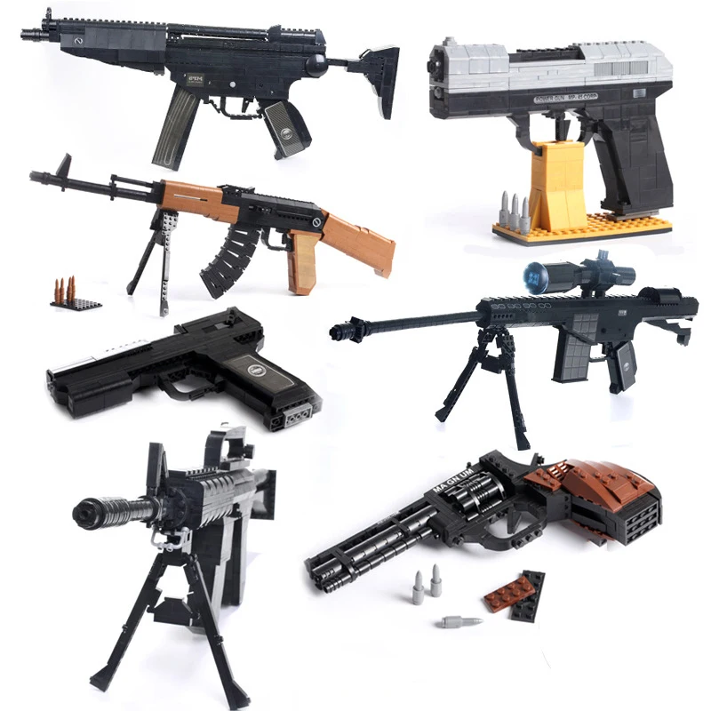 

Technical guns PUBG M4A1 UZI kar 98K M6 AK47 Toy Rifle SWAT Military world 1 2 model Building Blocks sets bricks ww2 Weapon kits