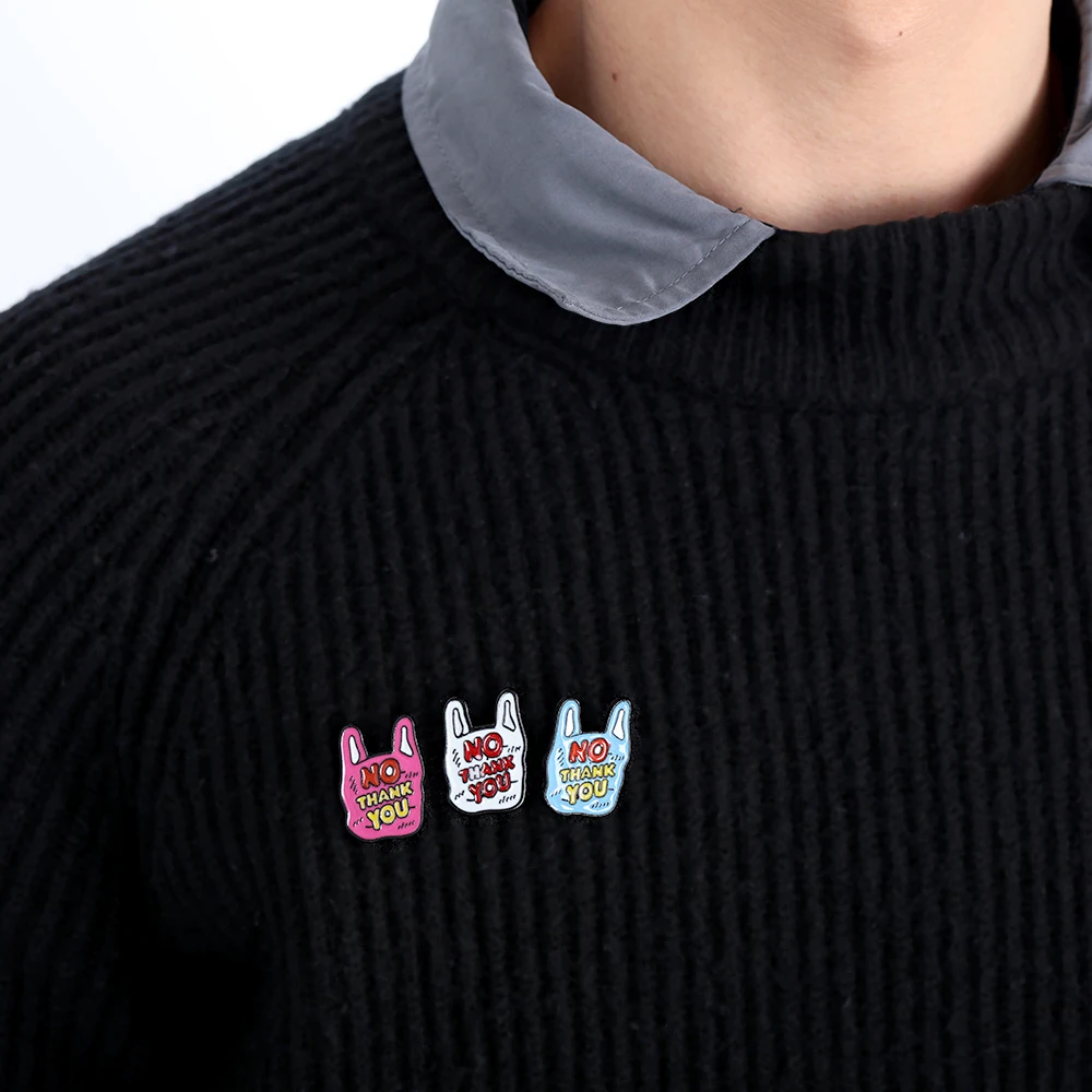Green Plastic Bag Two-color Brooch NO THANK YOU Cartoon Raw Enamel Pin Knit Backpack Badge Family Friends Gifts Bijo | Украшения и