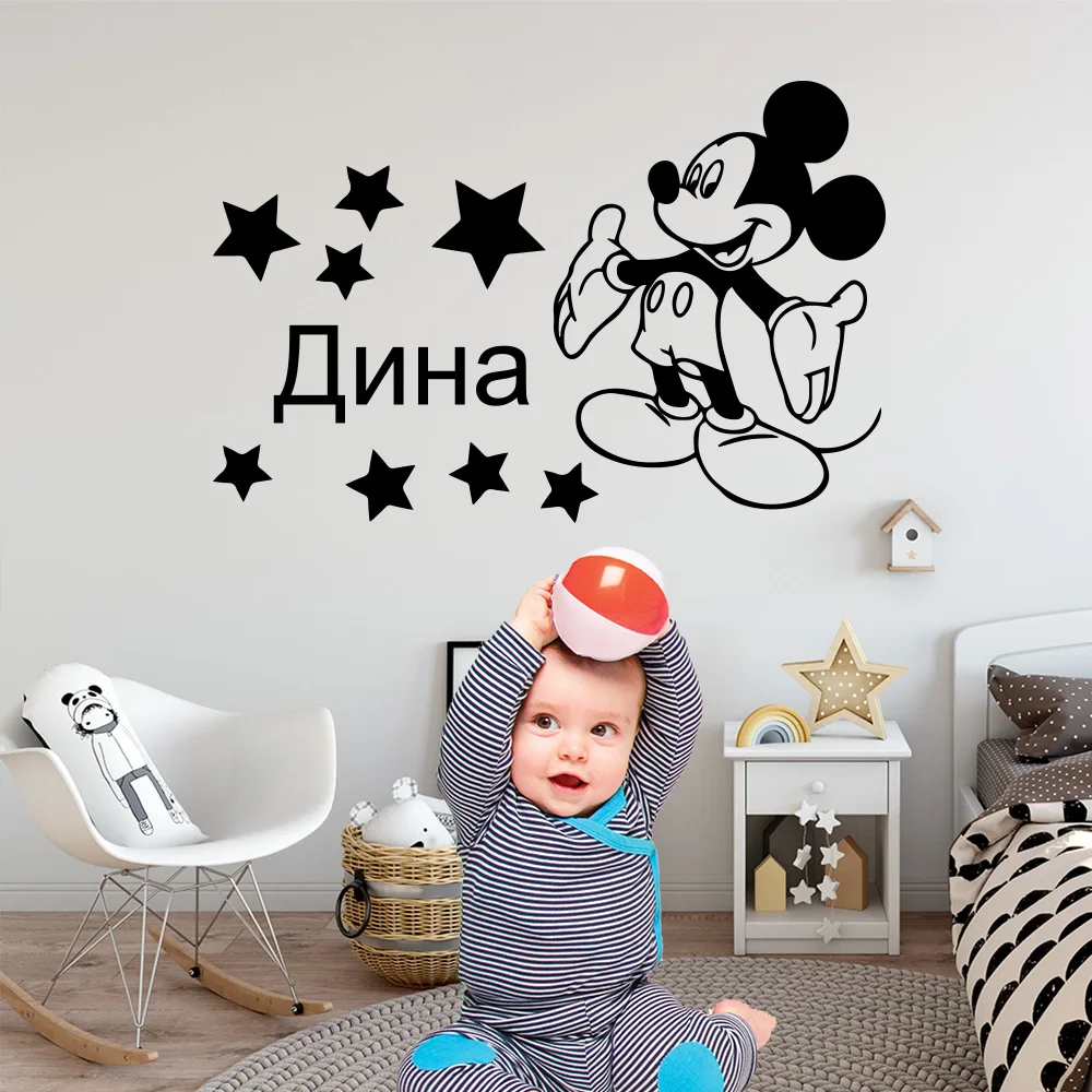 Виниловая наклейка на стену с изображением Микки и Минни Маус на заказ, декор для детской комнаты, украшение для русской стены, наклейка s