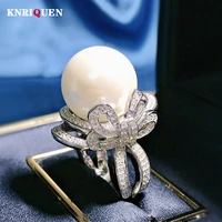 2021 trend 100 real silver 925 rings round 16mm fresh water big pearl ring charms high carbon diamond party fine jewelry gift