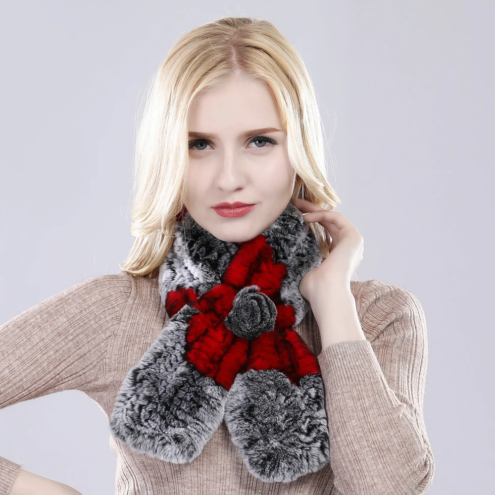 New Arrival Knit Winter Lady Natural Rex Rabbit Fur Scarf Women Warm Real Neckerchief Fashion Scarves |
