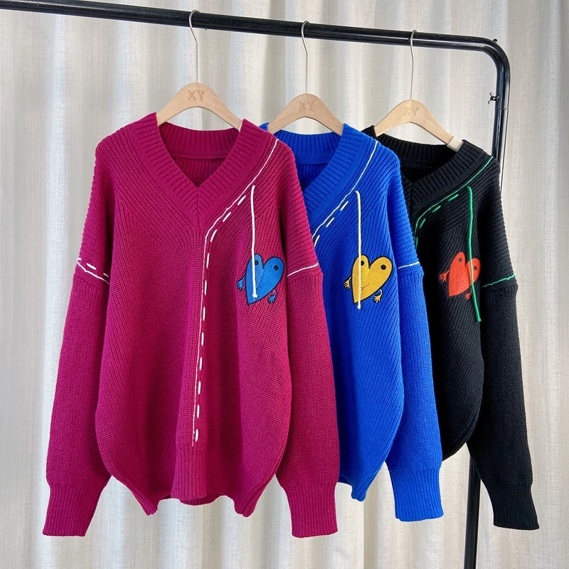 

Женский трикотажный свитер с V-образным вырезом, Осень-зима