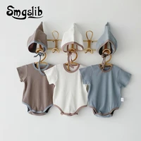 smgslib newborn infant baby boys girls pure color rompers clothing summer kids boy girl short sleeve rompers clothes and hat