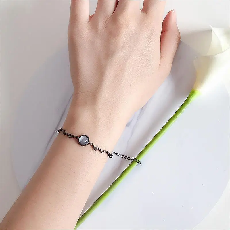 

[for the Evening] S925 Sterling Silver Thorn Rose Branch Bracelet Women's Retro Black Retro Style Personality European and Ameri