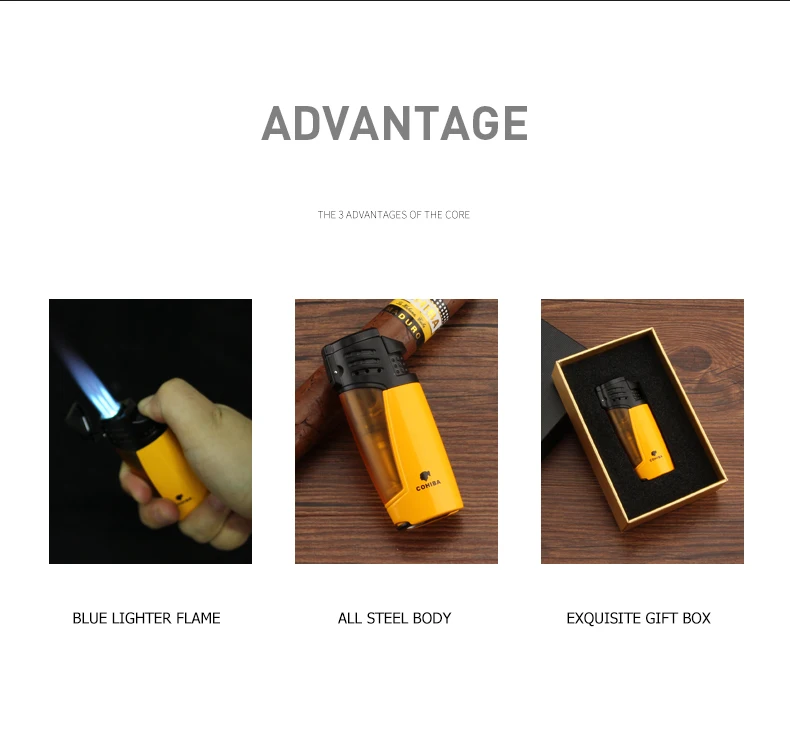 COHIBA сигарные гаджеты Пластиковые зажигалки бутан многоразовая Зажигалка для сигар ветрозащитная карманная сигарета газовая зажигалка W/Подарочная коробка