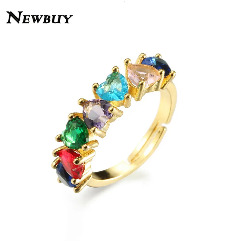 Кольцо женское обручальное Радужное в форме сердца с фианитом|Обручальные