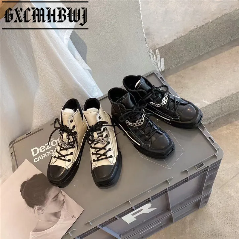 

GXCMHBWJ Fashion Women Metal Canvas Shoes Vulcanized New Trend Platform Shoes Comfortable Thick Bottom Sneakers Zapatillas Mujer