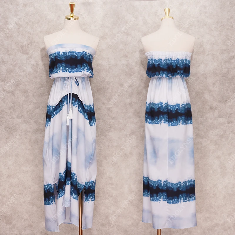 Синяя хлопковая Туника женская пляжная одежда пляжный костюм накидка в стиле