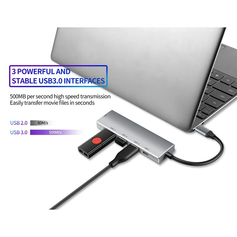 Концентратор USB C для Pro/Air 5-в-1 концентратор с 4K HDMI-совместимым 60 Вт зарядкой PD 3