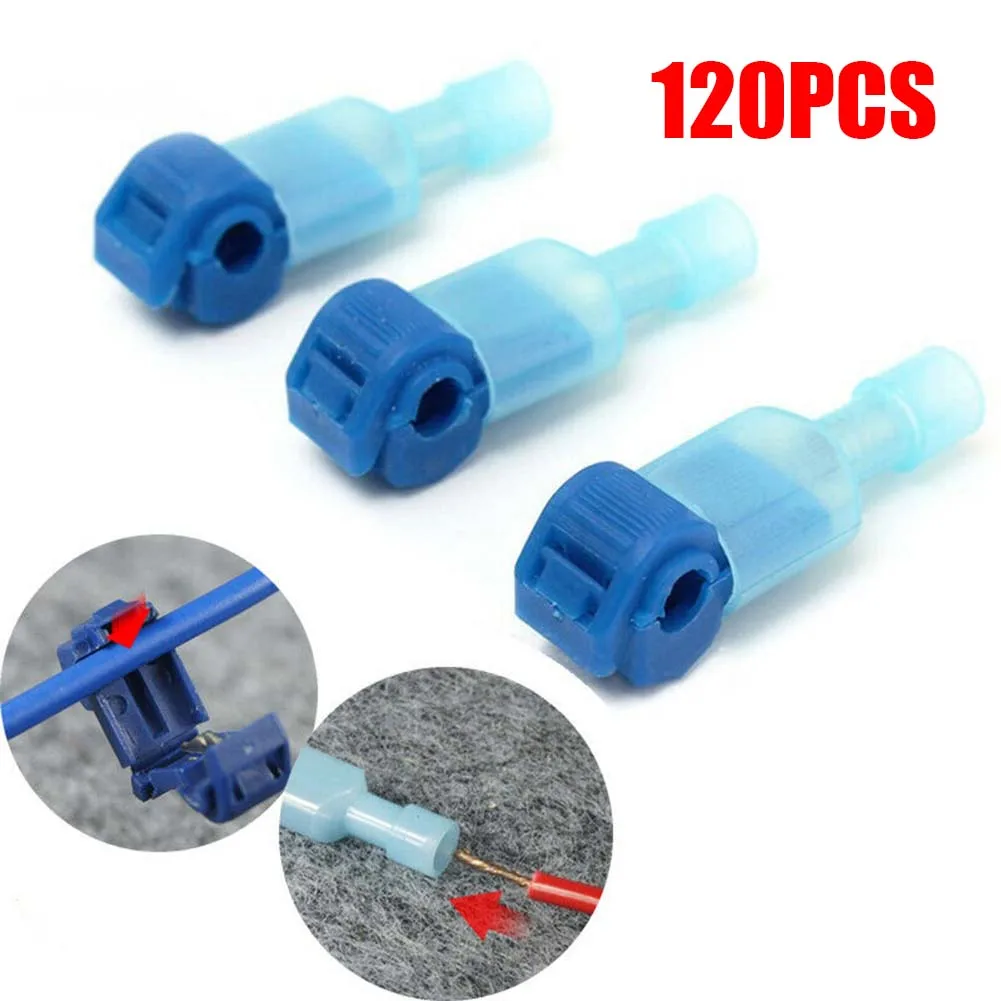 

120Pcs Terminals Connectors Blue Quick Splice Lock Crimp Cable Durable