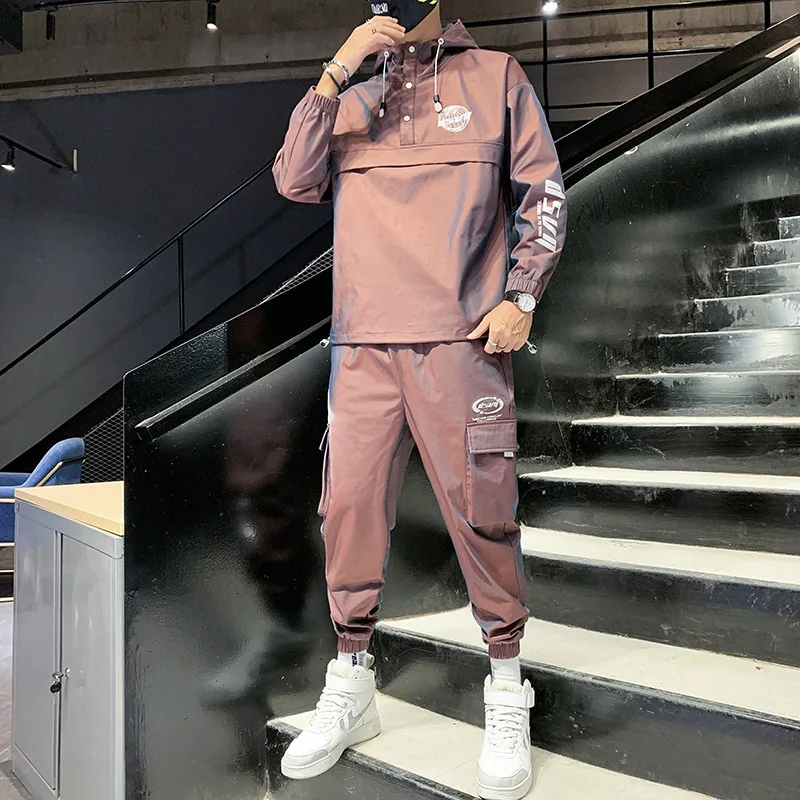 

2020 Workwear jacket men's Hooded Jacket+Pants 2PC Sets baseball loose Pullover coat & Long Pants Mens Clothing