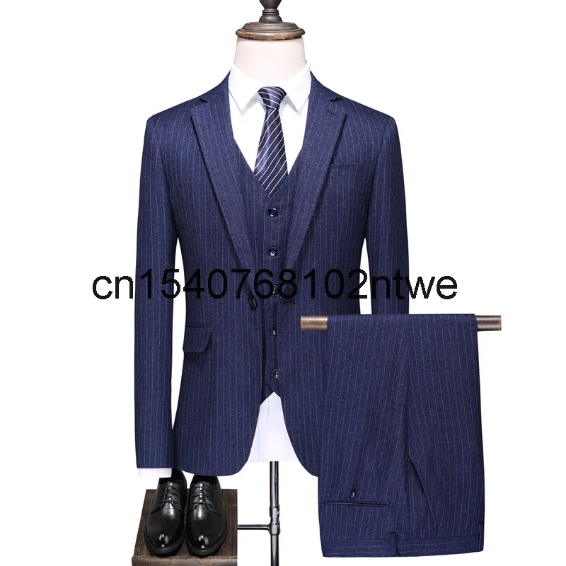 

Новый Полосатый мужской костюм из трех предметов деловой повседневный костюм платье для жениха 6105