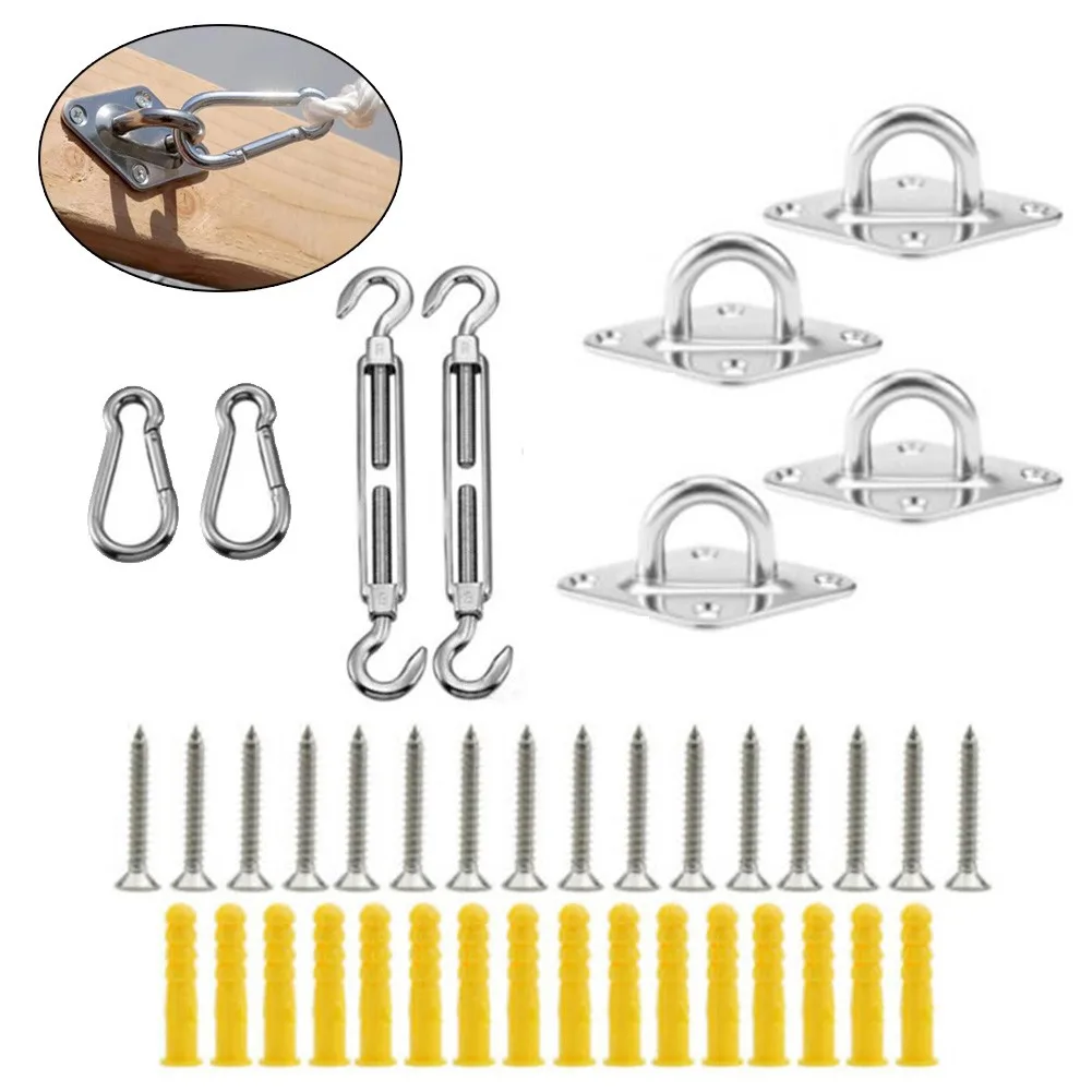 

24pcs/Set Sun Shade Sail Canopy Accessory Stainless Steel Hardware Kit Turnbuckle Pads Eye Carabiner Clip Hook Screws Parts