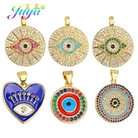 juya diy 18k real gold turkish eye pendants supplies for handmade micro pave zircon enamel greek evil eye charms accessories