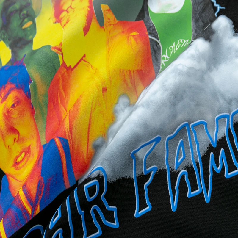 

ELKMU Summer T-shirts Lightning Clouds Character Print Hip Hop Streetwear Harajuku Tshirt Short Sleeve Tops Tees Cotton HE752