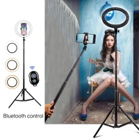 handheld tripod 3 in 1 self portrait monopod extendable phone selfie stick with wireless remote shutter led beauty ring light
