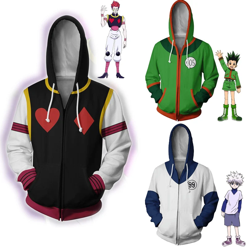 

Costumes HUNTERxHUNTER Cosplay Hoodies Gon Freecss Costume Hisoka Killua Zoldyck Hooded Zip Jacket Adult Halloween Sweater Coats