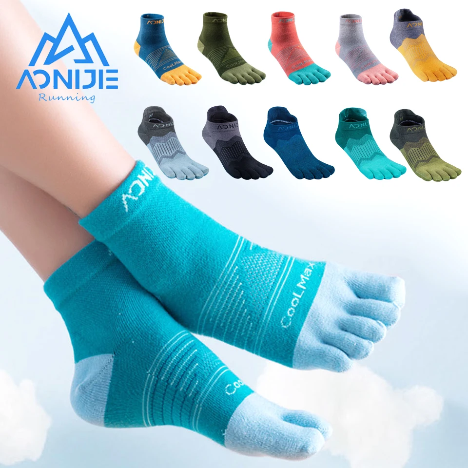 AONIJIE 2 Pairs E4806 Ankle Sock Ultra Running Breathable Five Toes Socks Knee High Sports Running Marathon Race Trail Toe Socks