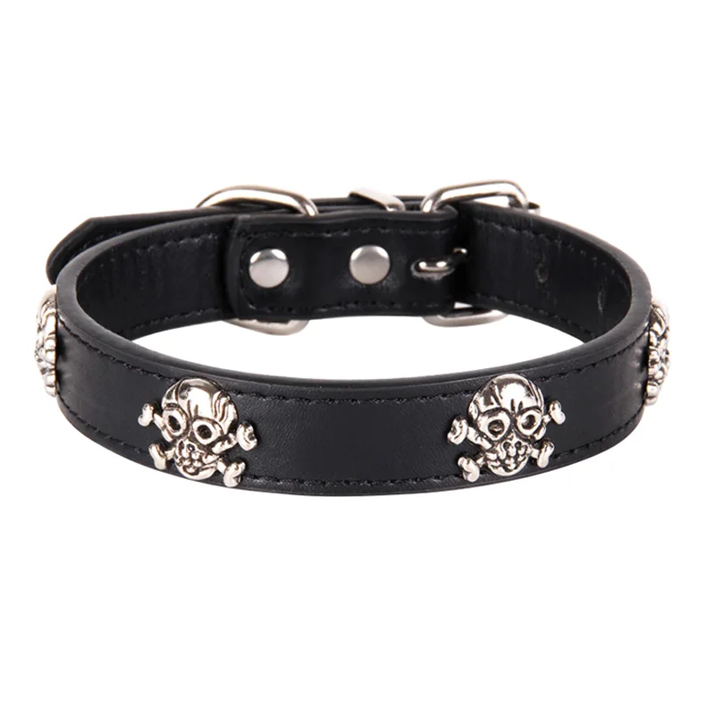 Black Pet Dog Collar Собачий ошейник с заклепками в виде черепа, ошейник из искусственной кожи для щенков, ошейник для маленьких, средних и больших собак, ремешок на шею S/M/L/XL, черный, красный, синий цвета, Прямая поставка - Цвет: Black Pet Dog Collar
