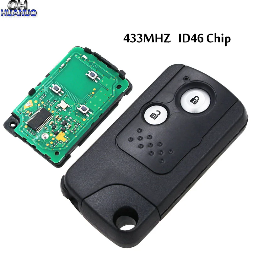 Складной 2 кнопки смарт ключ 433 МГц ID46 чип для Хонда сrv Uncut Пустой ключи от