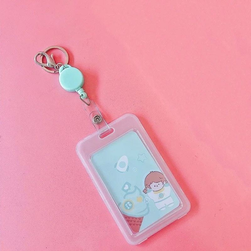 

Cartoon Retractable ID Card Holder Women Business Bus Bank School Credit Card Cover Student Staff Card Case with Keychain