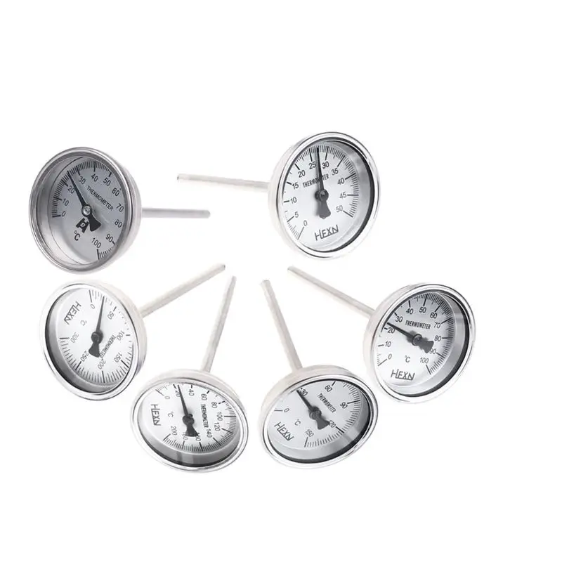 

Stainless Steel Bi-metallic Thermometer 1/4PT Thread L=100mm 0~50~300℃ WSS-303