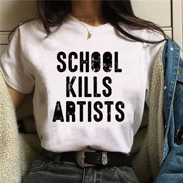 School Kills Artists Print Letter Tshirt 2020 New Summer Women O-Neck Tshirts Short Sleeve Gothic Harajuku Shirts Female Top Tee | Женская