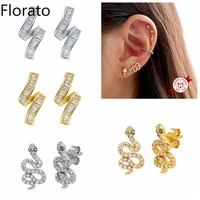 925 sterling silver luxury crystal zircon earrings for women geometric snake cartilage perforation stud earring fashion jewelry
