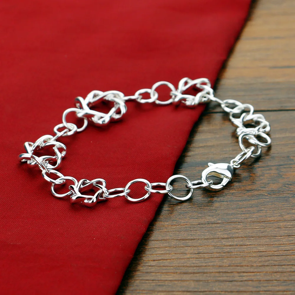 

New Women 925 Sterling Silver Bracelet Creative Star Bracelet Solid Silver Ornament Chain Birthday Party Gift