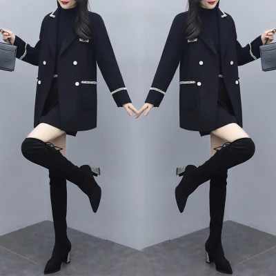 

High Quality Womens Winter Tweed 2 Piece Skirt Suits Woolen Jacket And Skirt Set Korean Office Suit Ensemble Femme Survetement