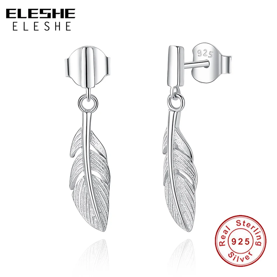 Женские серьги гвоздики из серебра 925 пробы с перьями|Серьги-гвоздики| |