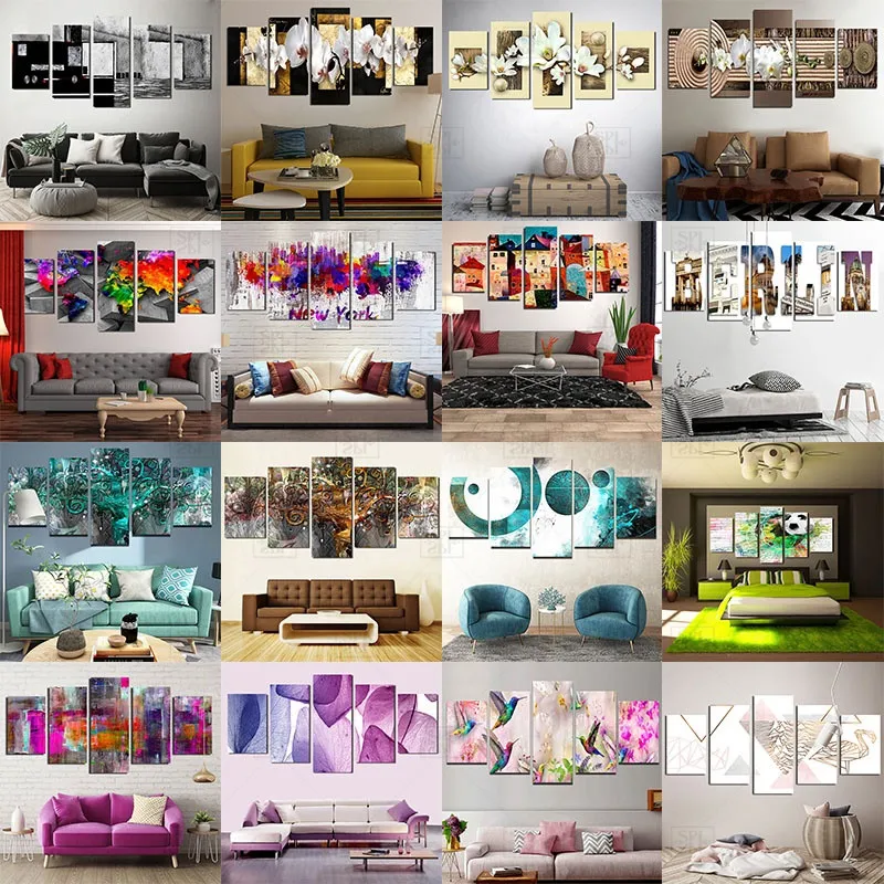 

5 Piece Rectangle Wall Art Prints Modern Abstract Canvas Painting Posters And Prints Multicolor Modular Pictures For Living Room