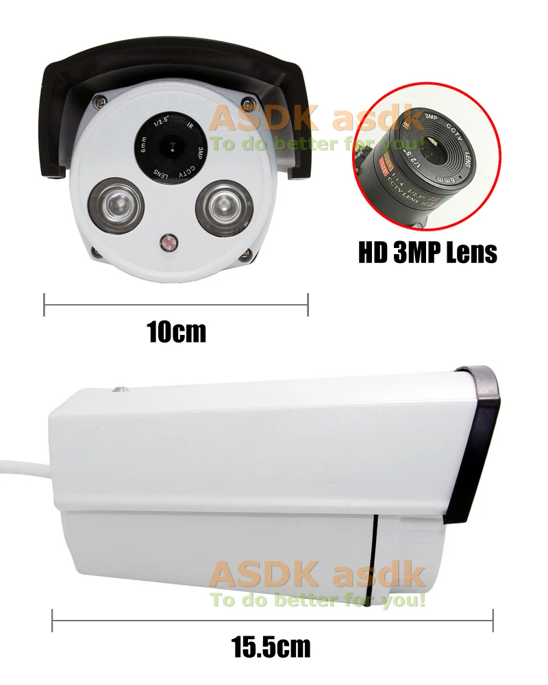 POE Водонепроницаемая HD 3MP 2 Array IR светодиодная наружная IP камера Bullet 1296P / 1080P