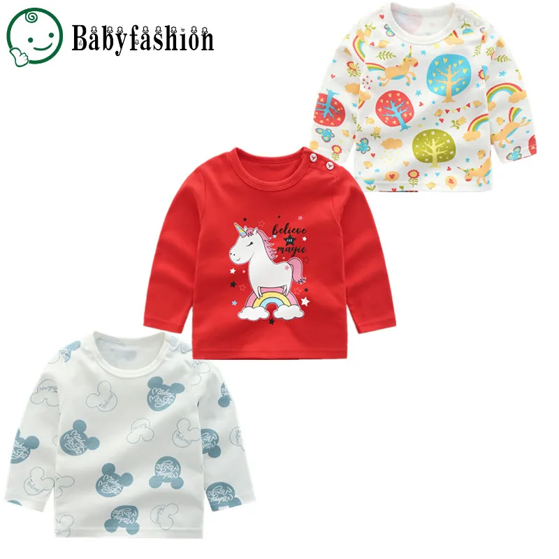 Модные топы для маленьких девочек и мальчиков хлопковые футболки с длинными