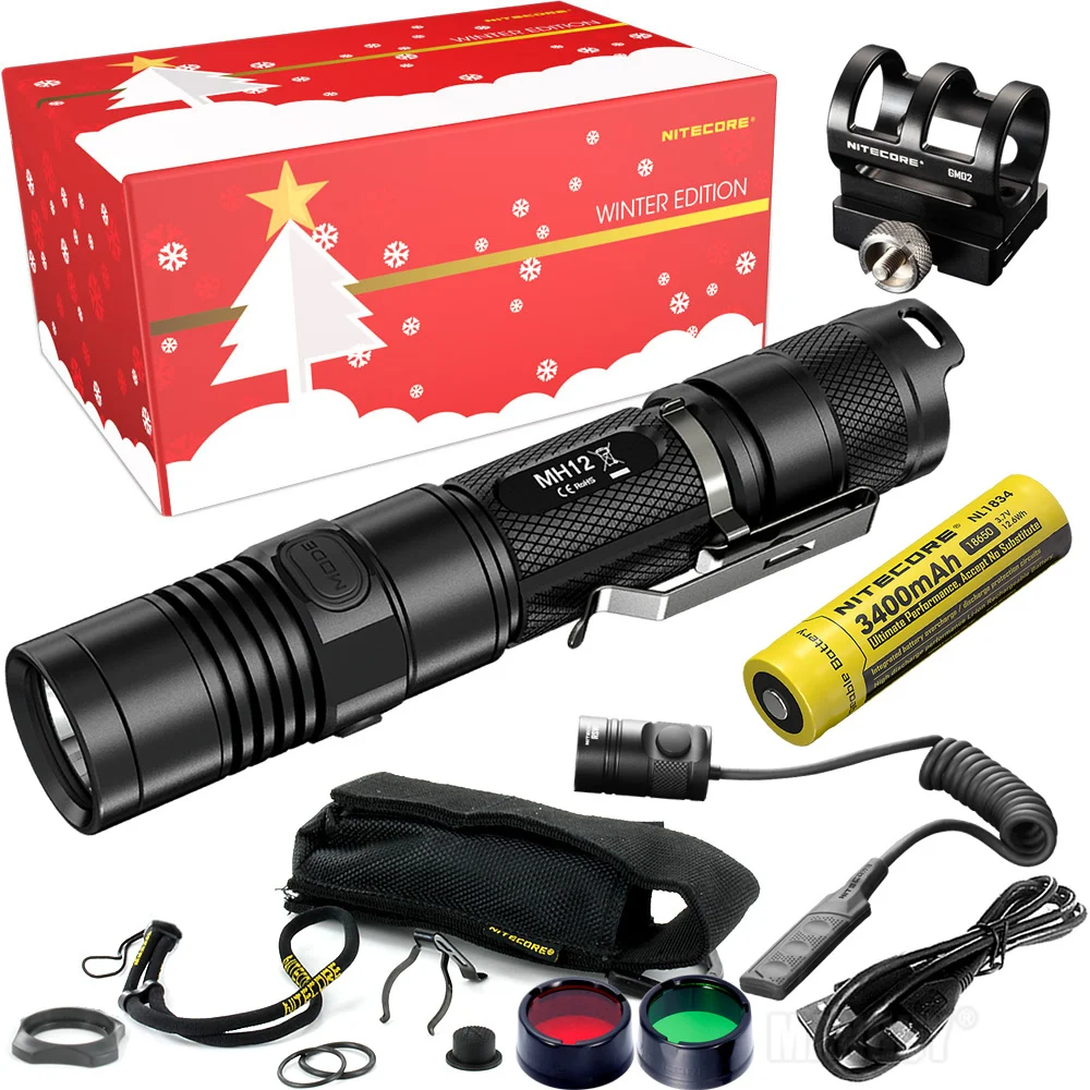 2020 NITECORE охотничий праздничный подарочный набор MH12 1000Lms USB Перезаряжаемый фонарик