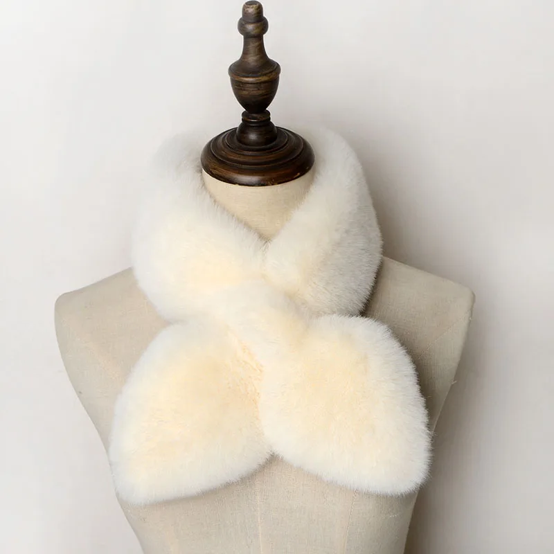 

2021 Autumn Winter New Fur Plush Scarf Women Thickened Warmth Fashion Tie Small Collar Solid Color Student Children