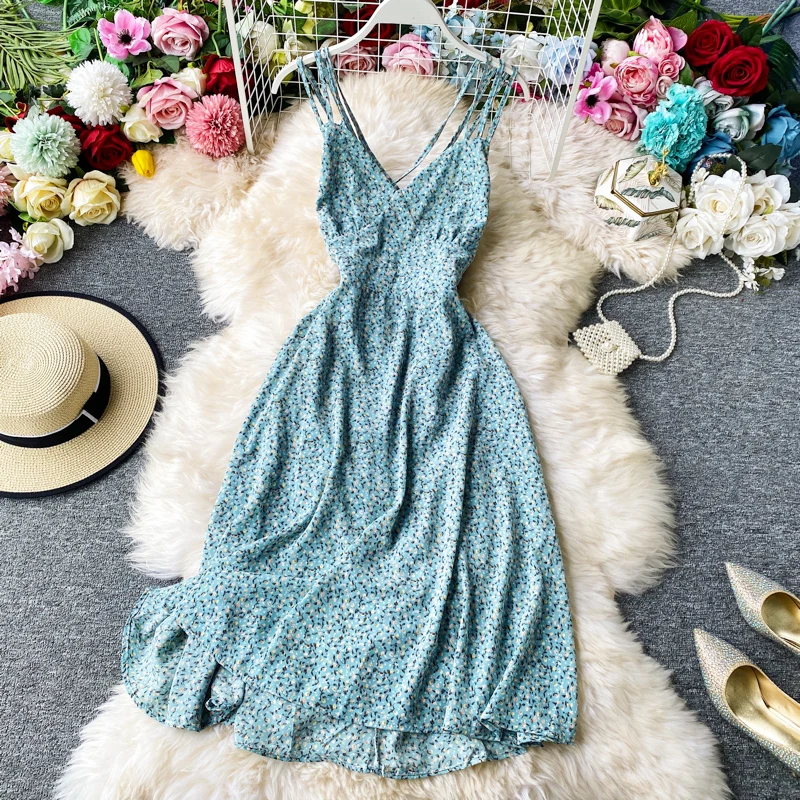Женское платье без рукавов с V-образным вырезом и открытой спиной | Женская одежда