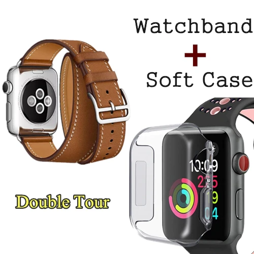 Herm логотип на застежке Свифт кожаный двойной один тур часы ремешок для Apple Watch серии 5 4 3 44 мм 40 мм браслет для iWatch - Цвет ремешка: Brown