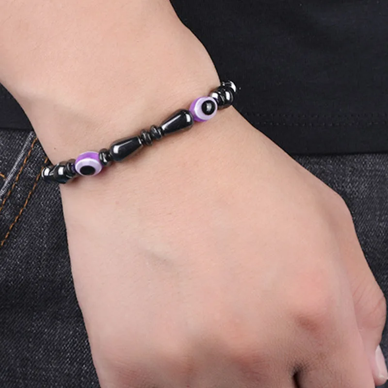 

Fashion Natural Stone Bracelet Evil Eye Triple Protection Hematite and Obsidian Bracelet Health Balance Healing Soul Jewelry