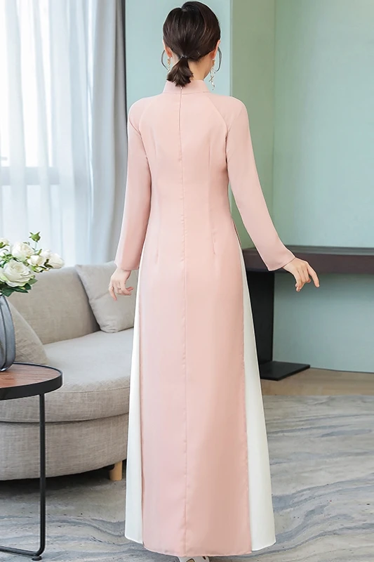 Вьетнамский Ао Дай платья Cheongsam народный стиль шифон Aodai Dulce стоячий воротник