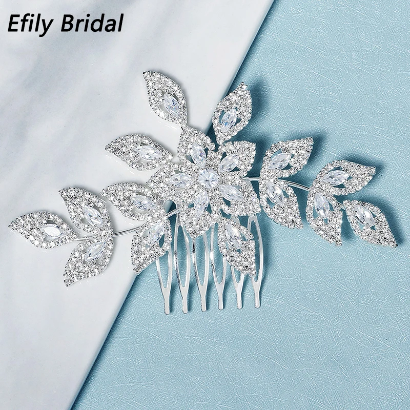 

Efily Cubic Zirconia Flower Hair Combs Bridal Wedding Hair Accessories for Women Party Jewelry Bride Headpiece Bridesmaid Gift