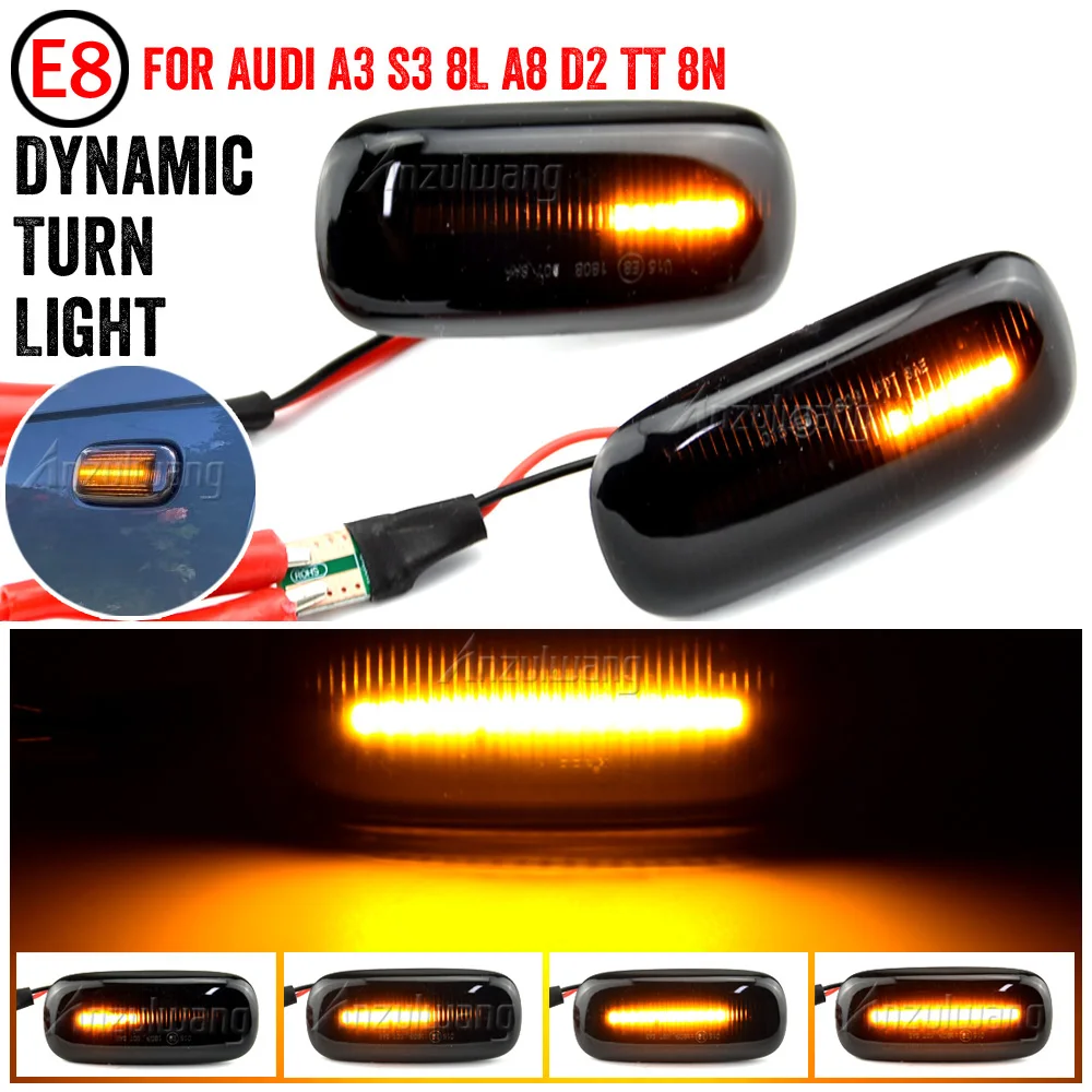 

2X LED Dynamic Side Marker Turn Signal Light Indicator for Audi A3 S3 8L 2000-2003 A8 D2 1999-2002 TT 8N 2000-2006