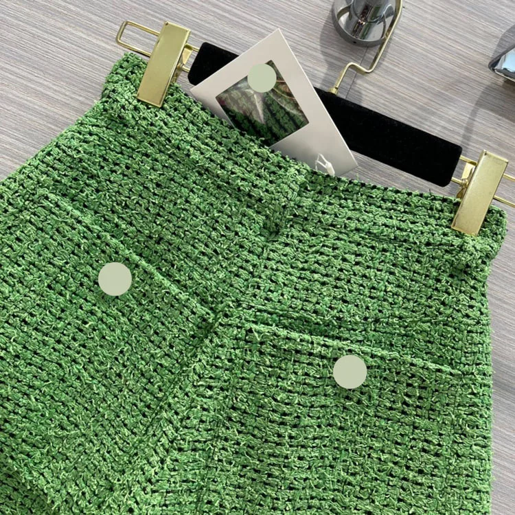 High Street Green Knitted Shorts for Women Summer 2021 New High Waist Straight Shorts High-end Brand Top Quality Knitted Shorts
