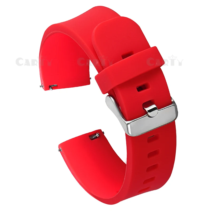 Red silver buckle Carty силиконовые браслеты для часов быстросъемные ремешки для часов 20 мм 22 мм Мужские и женские мягкие резиновые черные или серебряные пряжки безопасные кольца Хранитель - Цвет ремешка: Red silver buckle