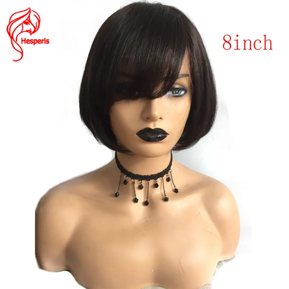 Hesperis Bob Cut полный парик шнурка с взрыва Remy Безглютеновые полные парики шнурка человеческих волос короткий боб парики шнурка предварительно сорвал с волосами младенца