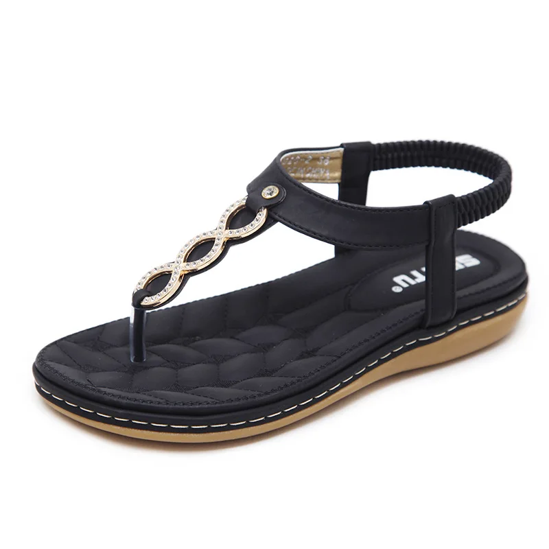 

Rhinestone elastic band flats sandals women summer shoes plus size 2021 comfortable shoes woman beach sandals flip flops